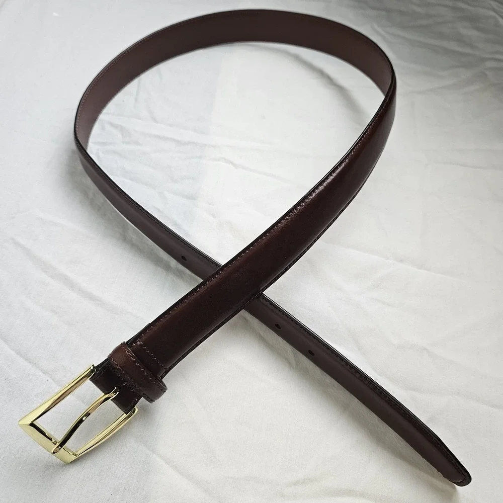 Jos A Bank NWT Mens Brown Italian Leather Dress Belt Size 34 Gold Buckle 3702